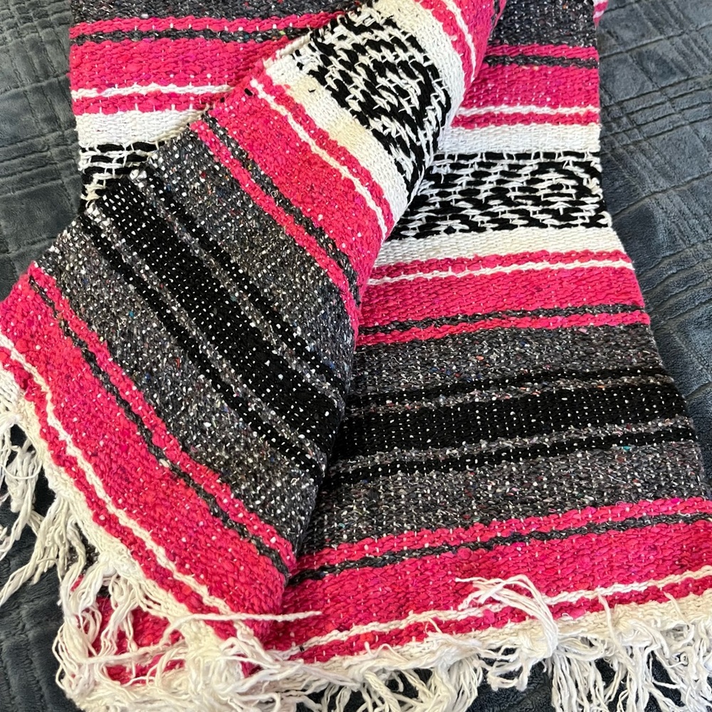 Vibrant Pink and Black Striped Blanket